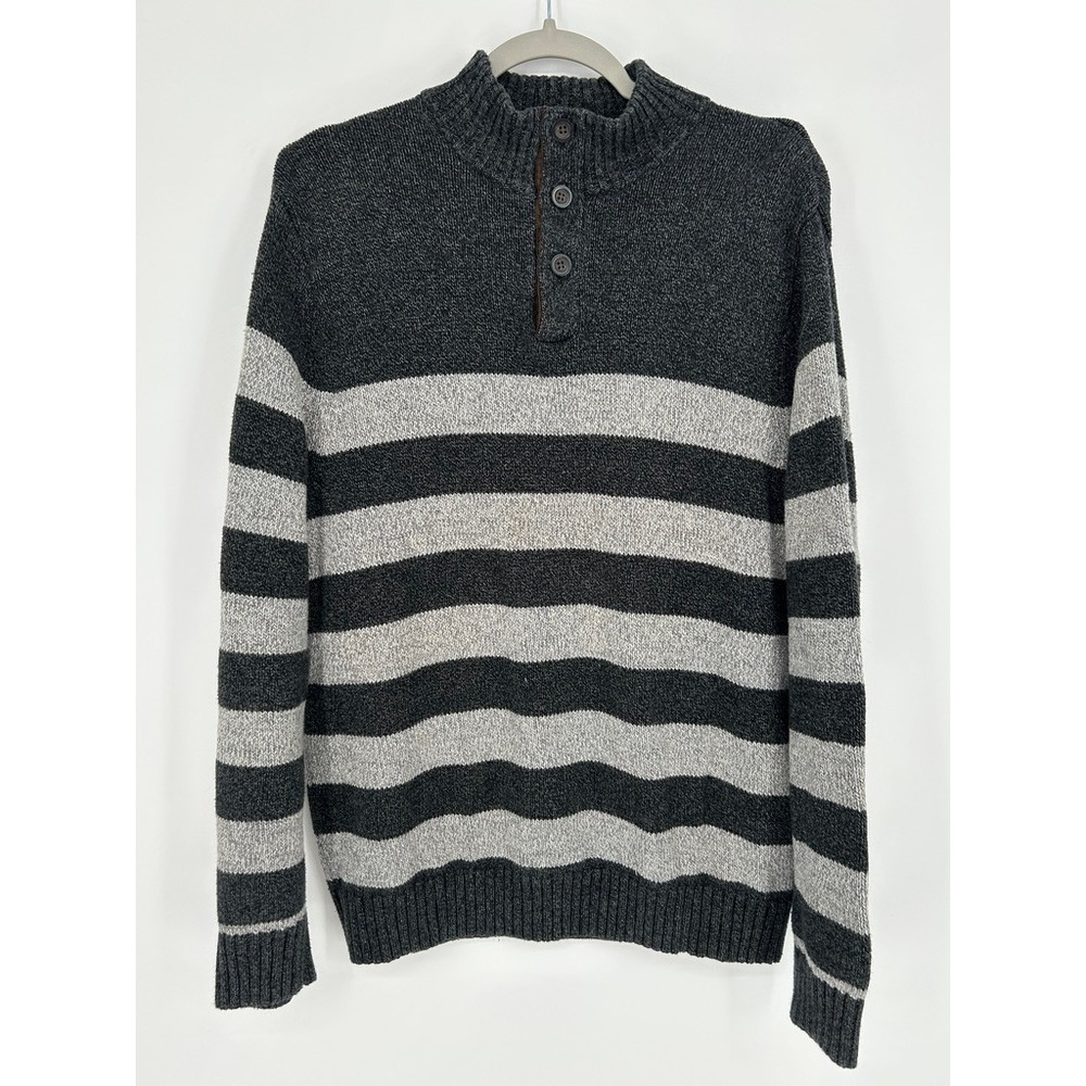 CHAPS Mens Sweater Large Henley Elbow Patches Preppy Heritage Ivy Old Money